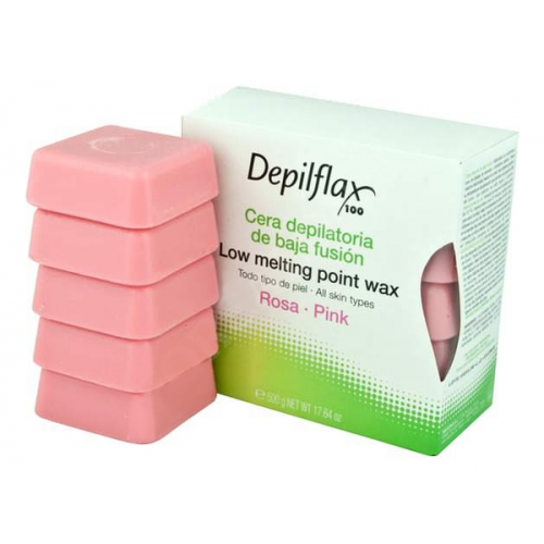 Depilflax Воск Low Melting Point Hair Removal Wax Горячий в Брикетах Розовый Extra Плотный, 500г