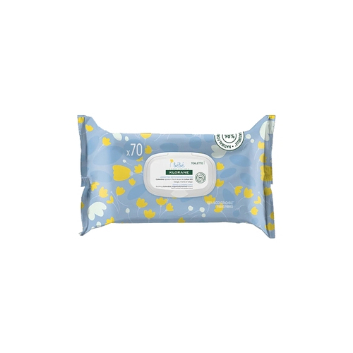 Klorane Салфетки Bebe Lingettes Nettoyantes Детские Очищающие с Экстрактом Календулы, 70 шт