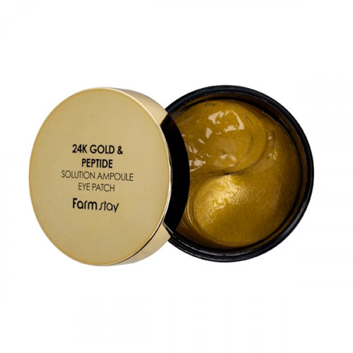 FarmStay Патчи Solution Ampoule Eye Patch Гидрогелевые для Глаз с 24-х Каратным Золотом и Пептидами, 60 шт