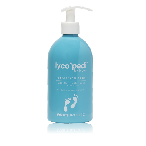 Lycon Ванночка Lyco'Pedy Refreshinh Soak Освежающая с Витамином Е, Коллагеном, Алоэ, Лимонным Чайным Деревом и Мятой, 500 мл