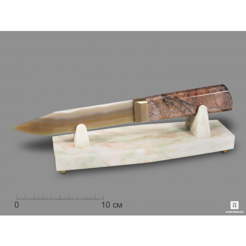 Сувенирный нож из серого агата и яшмы, 26х7,5х7 см