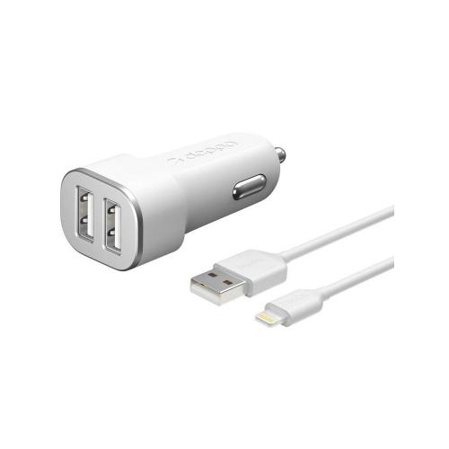 Автомобильное зарядное устройство Deppa 2 USB 2.4А + кабель Lightning (11291) white