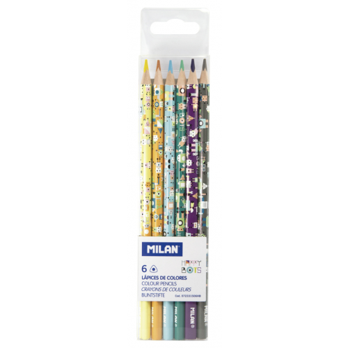 Набор цветных карандашей MILAN "HAPPY BOTS" 6 цв, трехгранные, в пластиковой упаковке Milan M-072331506HB