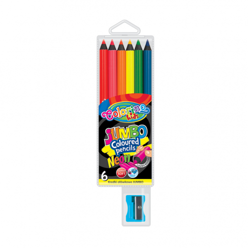 Набор карандашей цветных Colorino JUMBO, 6 цветов, неоновые, с точилкой Clr-CL34654PTR