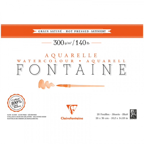Альбом-склейка для акварели Clairefontaine "Fontaine Grain satin?" Сатин 26х36 см 20 л 300 г, горяч CL-96345C