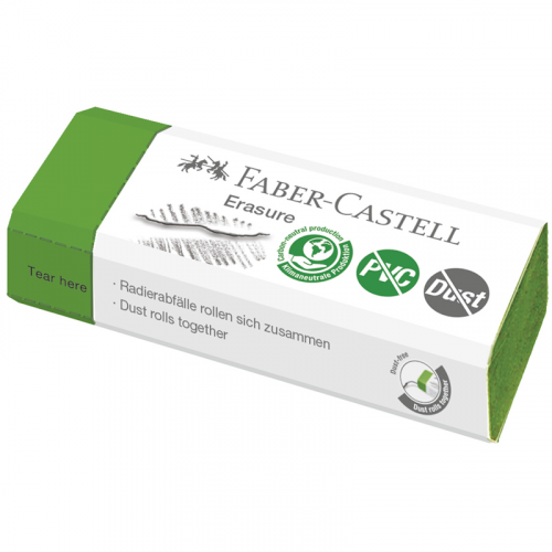 Ластик Faber-Castell "Erasure" PVC-Free & Dust-Free, прямоугольный, картонный футляр, 63*22*13 мм, с Faber–Сastell FC-187250