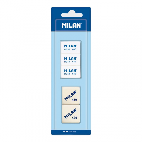 Набор ластиков Milan мягкие прямоугольные 3 шт. пластиковые + 2 шт. синтет.каучук мягкие в блистере M-BVM10048