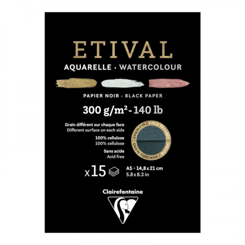 Альбом-склейка для акварели Clairefontaine "Etival" Torchon 14,5х21 см 15 л 300 г, черная бумага CL-975317C