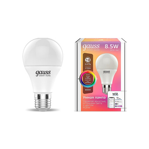 Светодиодная лампа GAUSS Светодиодная Smart Home RGBW E27 A60 8.5 Вт 2700-6500K