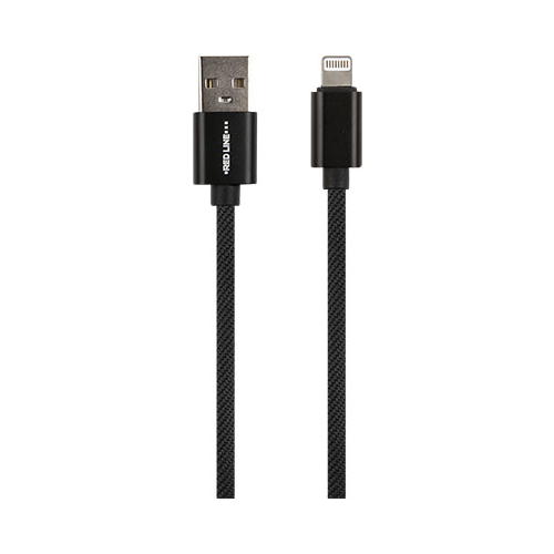 Кабель Red Line USB-8-pin для Apple 1.5А нейлон. оплетка черный (мягкий футляр)