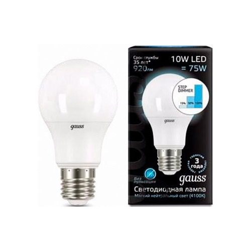 Лампа GAUSS LED 10 W E 27 4100 K с функцией ступенчатого диммирования 102502210-S