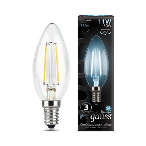Лампа GAUSS Filament Свеча E 14 11 W 4100 K 103801211