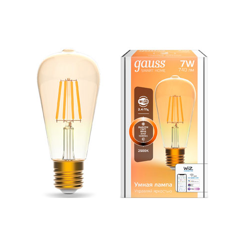 Светодиодная лампа GAUSS филаментная Smart Home DIM E27 ST64 Golden 7 Вт