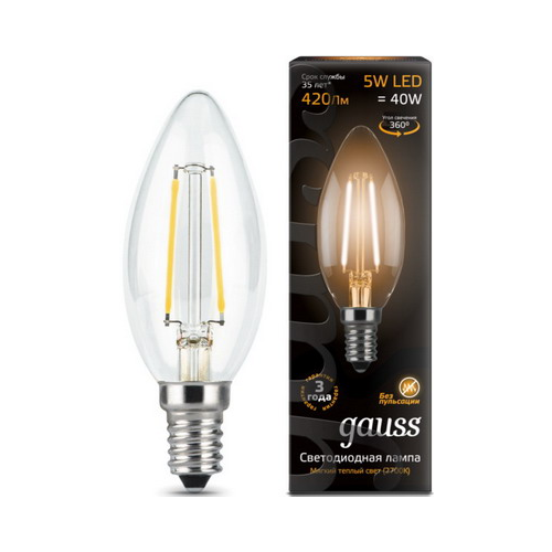 Лампа GAUSS Filament Свеча E 14 5W 2700 K 103801105