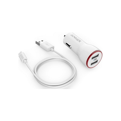 Автомобильное зарядное устройство+универсальный DATA кабель ANKER 24W 2-Port Car Charger + 90 см. Micro USB Cable