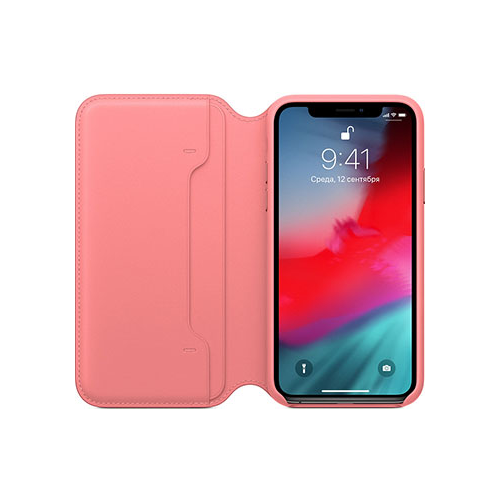 Кожаный чехол Apple iPhone XS Leather Folio - Peony Pink MRX12ZM/A