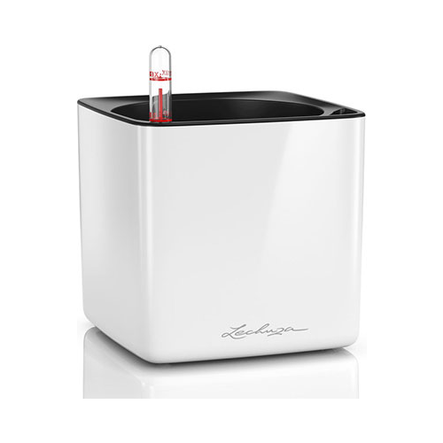 Настольное кашпо с автополивом Lechuza CUBE Glossy 14 пластик белое Ш14 Д14 В14 см 13510