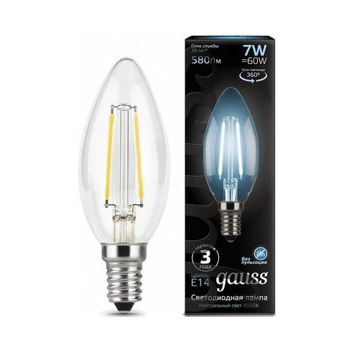 Лампа GAUSS Filament Свеча E 14 7W 4100 K 103801207