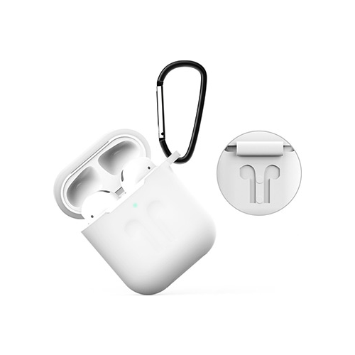 Чехол силиконовый Eva для наушников Apple AirPods 1/2 с карабином - Прозрачный (CBAP01TR)