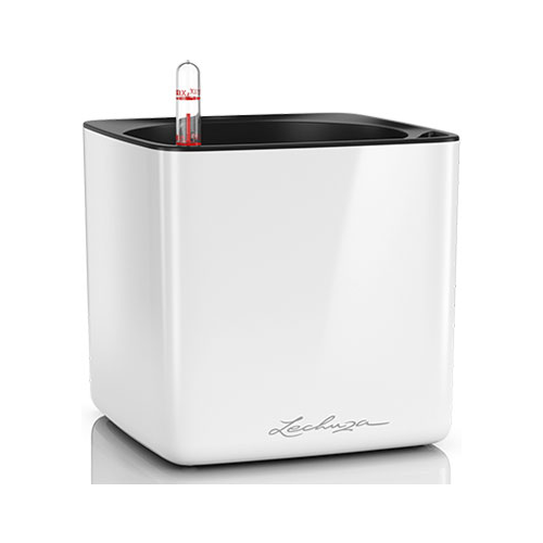 Настольное кашпо с автополивом Lechuza CUBE Glossy 16 пластик белое Ш17 Д17 В16 см 13520