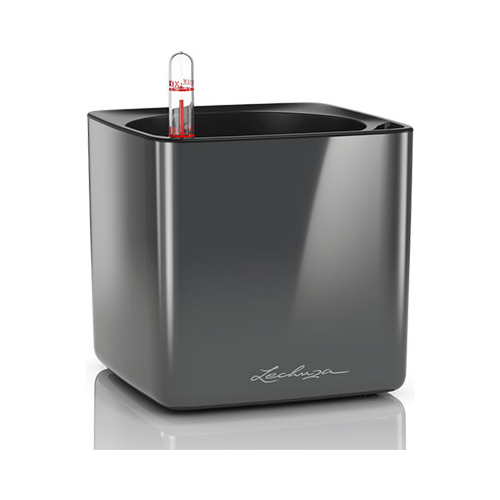 Настольное кашпо с автополивом Lechuza CUBE Glossy 14 пластик антрацитовое Ш14 Д14 В14 см 13511
