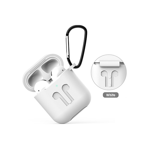 Чехол силиконовый Eva для наушников Apple AirPods 1/2 с карабином - Белый (CBAP01W)