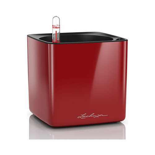 Настольное кашпо с автополивом Lechuza CUBE Glossy 14 пластик ярко-красное Ш14 Д14 В14 см 13512