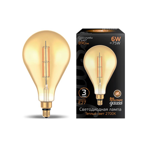 Лампа GAUSS LED Vintage Filament Straight PS160 6W E27 160*290mm Amber 890lm 2700K