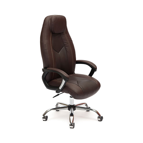 Кресло Tetchair BOSS (хром) (кож/зам коричневый/коричневый перфорированный 2 TONE/2 TONE /06)