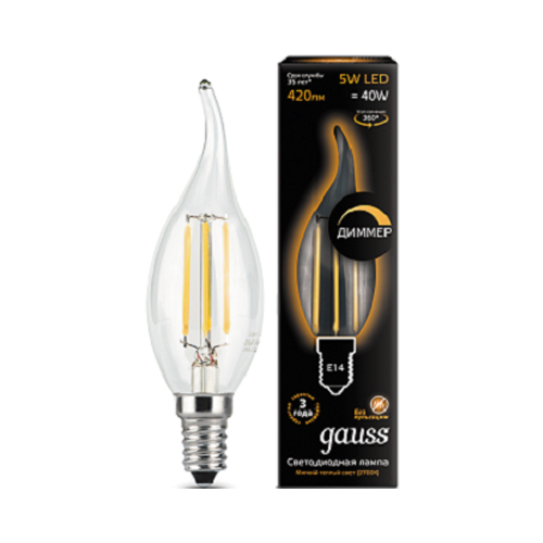 Лампа GAUSS Filament Свеча на ветру dimmable E 14 5W 2700 K 104801105-D