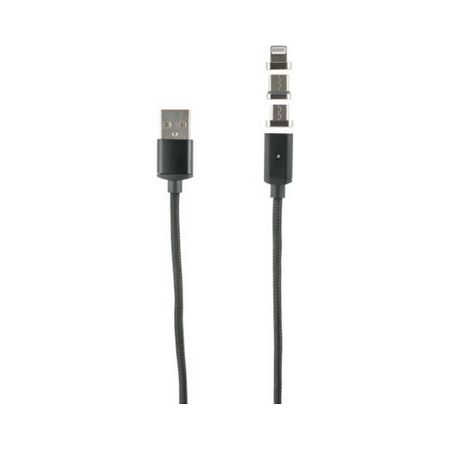 Кабель магнитный Red Line USB - Type-C/8-pin/micro USB (3 в 1) нейлоновая оплетка черный