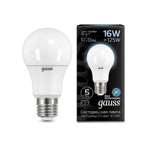 Лампа GAUSS LED A 60 16 W E 27 4100 K 102502216