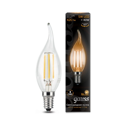 Лампа GAUSS Filament Свеча на ветру E 14 5W 2700 K 104801105