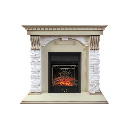 Каминокомплект Royal Flame Dublin арочный сланец крем с очагом Majestic Black (слоновая кость) (64909933)