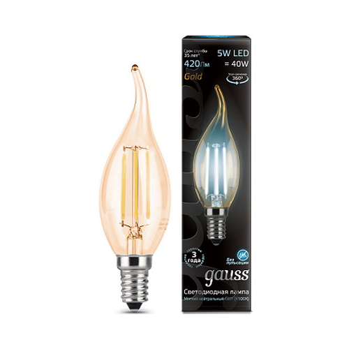 Лампа GAUSS Filament Свеча на ветру E 14 5W 4100 K Golden 104801805
