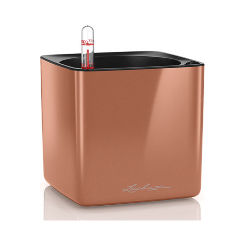 Настольное кашпо с автополивом Lechuza CUBE Glossy 14 пластик коричневое Ш14 Д14 В14 см 13517