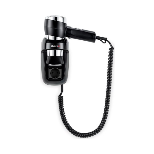Настенный фен с держателем, розеткой и УЗО Valera Action Protect 1600 Socket Black 542.06/044.03