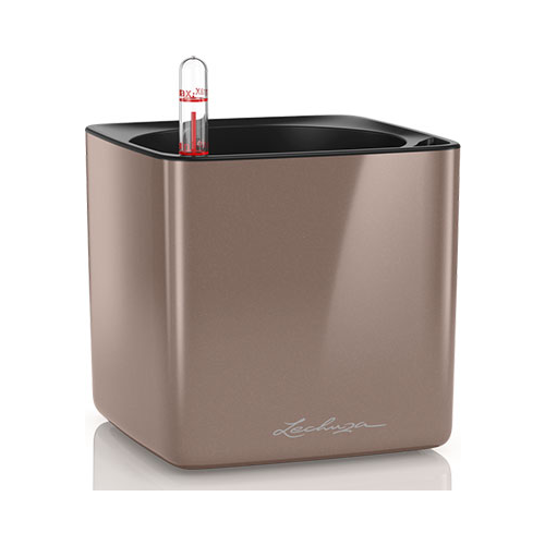 Настольное кашпо с автополивом Lechuza CUBE Glossy 14 пластик кофе Ш14 Д14 В14 см 13518