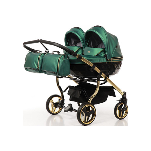 Коляска Junama FLUO LINE DUO JDFL-02 (кожа зеленый/короб черный/рама золото)