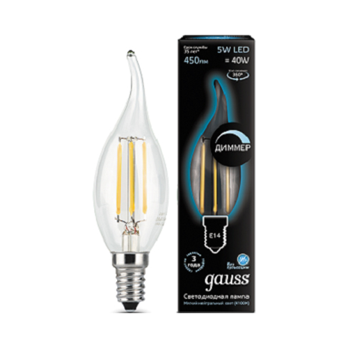 Лампа GAUSS Filament Свеча на ветру dimmable E 14 5W 4100 K 104801205-D