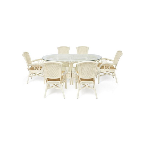 Комплект мебели Tetchair обеденный ''ANDREA GRAND'' (стол и 6 кресел) TCH White (белый) Ткань рубчик кремовый 12427