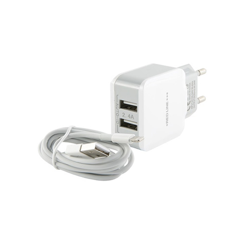 СЗУ Red Line 2 USB (модель NC-2.4A) 2.4A и кабель 8pin для Apple белый