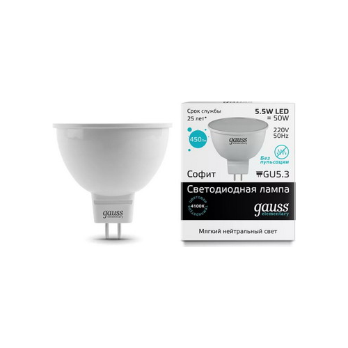 Лампа GAUSS LED Elementary MR 16 GU5.3 5.5W 4100 K 13526