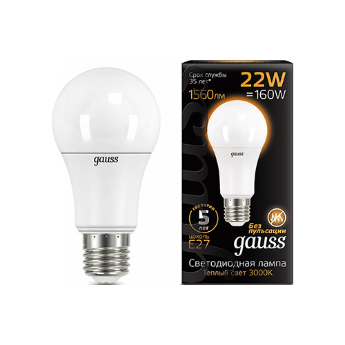 Лампа GAUSS LED A 70 22 W E 27 1560 lm 3000 K 1/10/50 102502122