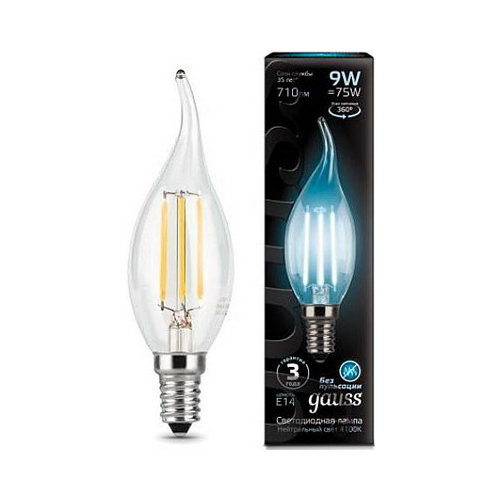 Лампа GAUSS Filament Свеча на ветру E 14 9W 4100 K 104801209