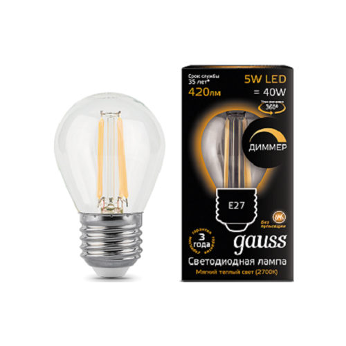 Лампа GAUSS Filament dimmable E 27 5W 2700 K 105802105-D