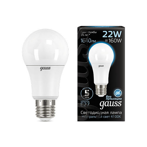 Лампа GAUSS LED A 70 22 W E 27 1640 lm 4100 K 1/10/50 102502222
