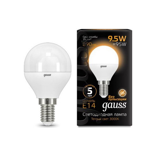 Лампа GAUSS LED Globe E 14 9.5W 3000 K 105101110