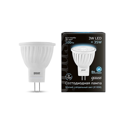 Лампа GAUSS LED MR 11 GU4 3W 300 lm 4100 K 1/10/100 132517203