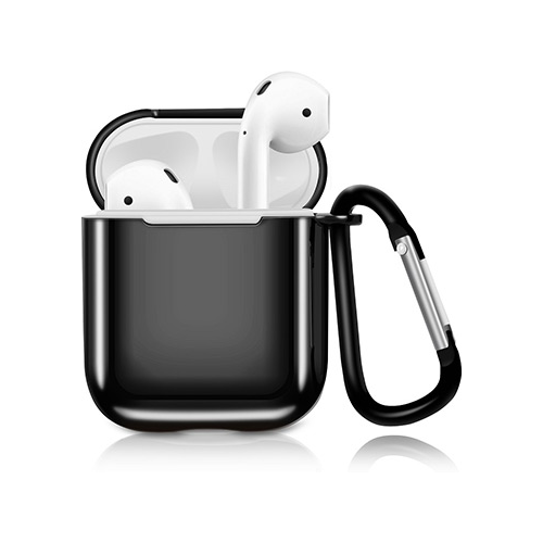 Чехол Eva для наушников Apple AirPods 1/2 с карабином - Чёрный (CBAP07B)